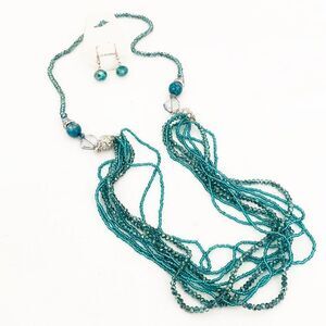 Turquoise Rhinestone Beaded Necklace Earring Set